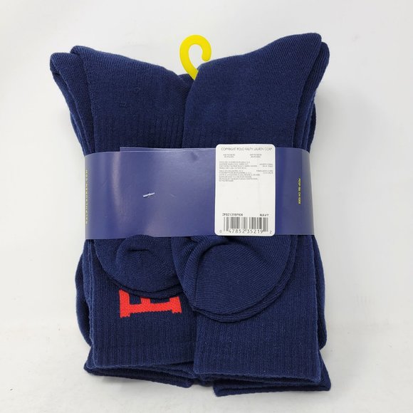Polo Ralph Lauren Classic Crew Sport Socks Navy Blue Red BIG LOGO 6-Pair Pack - Picture 2 of 3